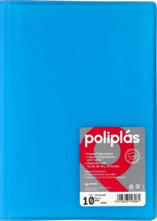 CARPETA Fº 10 FUNDAS SOLDADAS TRANSLUCIDAS AZUL POLIPLAS