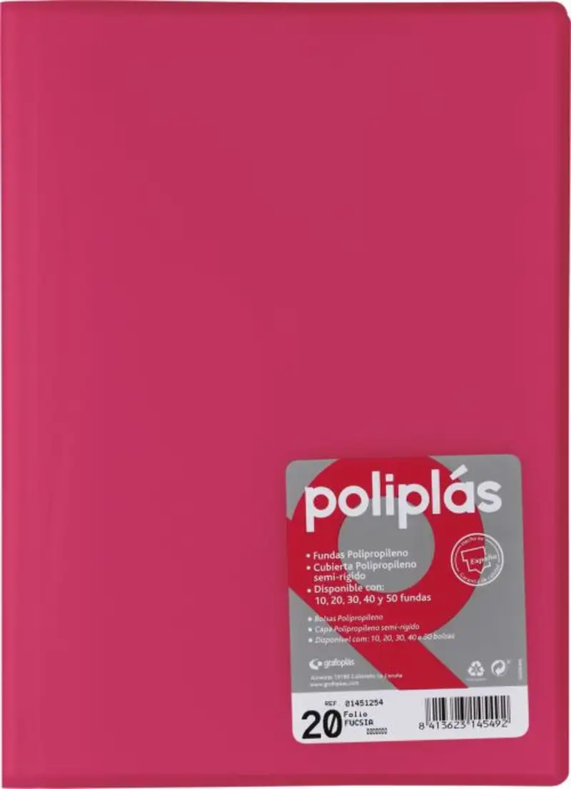 CARPETA Fº 20 FUNDAS SOLDADAS TRANSLUCIDAS FUCSIA POLIPLAS
