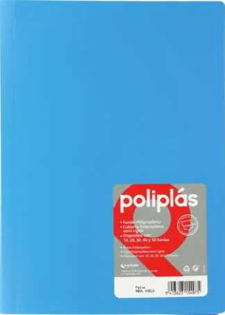 CARPETA Fº 10 FUNDAS SOLDADAS OPACAS AZUL CIELO POLIPLAS