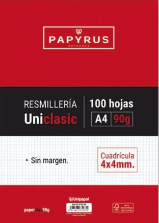 PAQUETE A4 100H 90G CUADRICULA 4X4 PAPYRUS-UNICLASIC