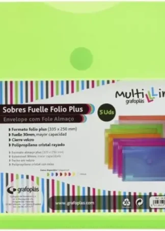 PAQ/5 CARPETA SOBRE Fº VERDE CON FUELLE VELCRO PP MULTILINE