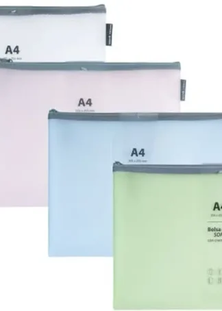 C/20 BOLSAS ZIPPER BAG CREMALLERA A4 COLORES MATE SURTIDOS