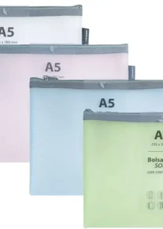 C/20 BOLSAS ZIPPER BAG CREMALLERA A5 COLORES MATE SURTIDOS