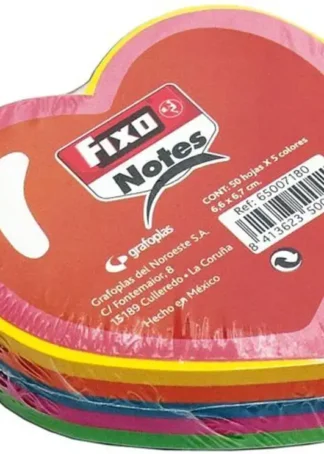 BLOC 250 NOTAS ADHESIVAS CORAZON 76X76MM FIXO COLORES NEON