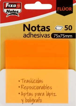 BLOC 50 NOTAS ADHESIVAS TRANSLUCIDAS 75X75 NARANJA FLUOR