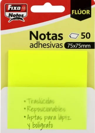BLOC 50 NOTAS ADHESIVAS TRANSLUCIDAS 75X75 AMARILLO FLUOR