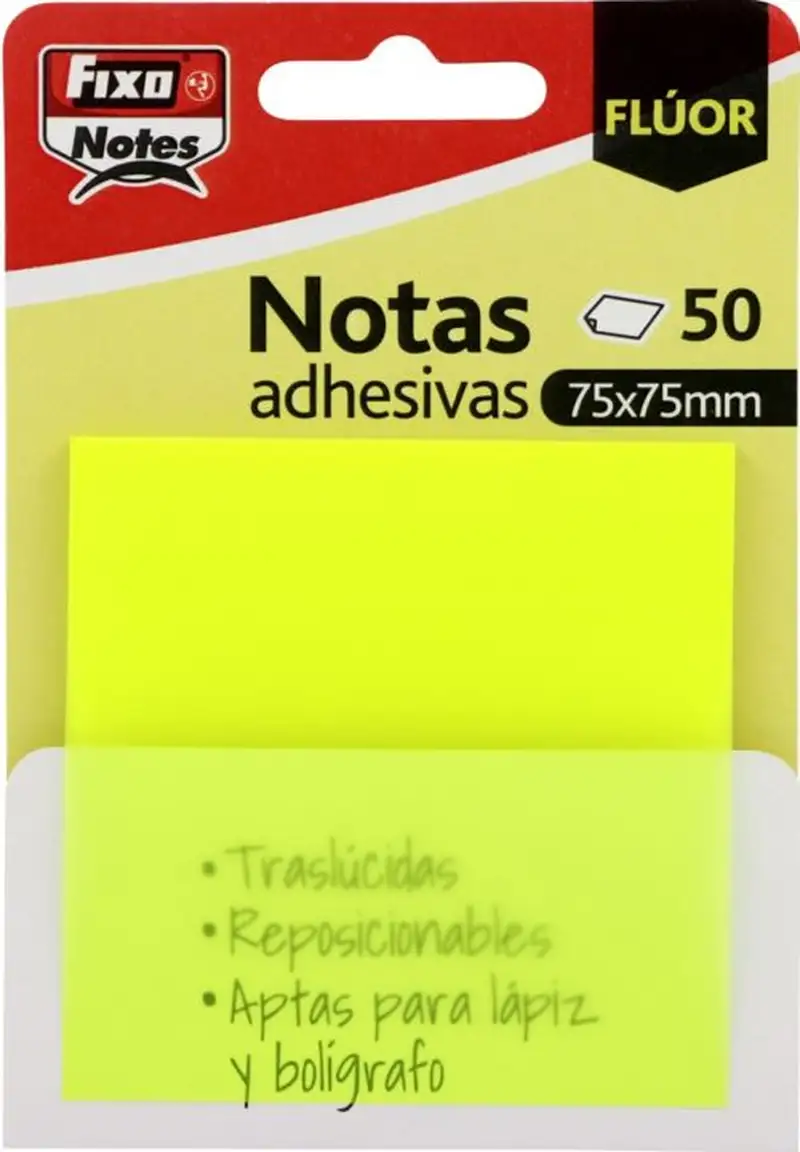 BLOC 50 NOTAS ADHESIVAS TRANSLUCIDAS 75X75 AMARILLO FLUOR