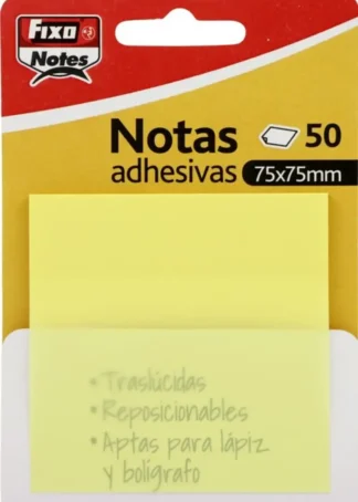 BLOC 50 NOTAS ADHESIVAS TRANSLUCIDAS 75X75 AMARILLO PASTEL