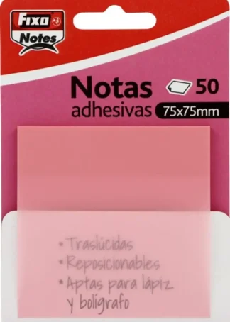 BLOC 50 NOTAS ADHESIVAS TRANSLUCIDAS 75X75 ROSA PASTEL