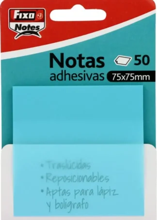 BLOC 50 NOTAS ADHESIVAS TRANSLUCIDAS 75X75 AZUL PASTEL
