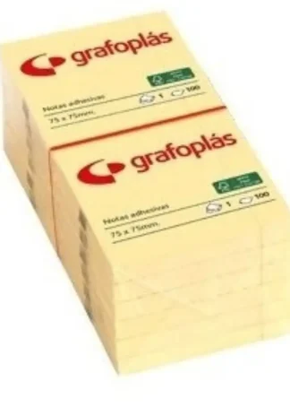 PACK 12 BLOC NOTAS ADHESIVAS 75X75MM AMARILLAS GRAFOPLAS