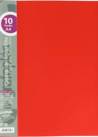 CARPETA 10 FUNDAS ELITE A4 OPACO COLOR ROJO POLIPROPILENO