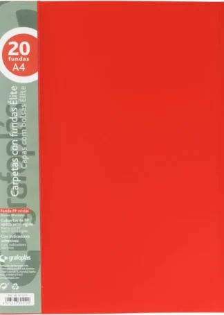 CARPETA 20 FUNDAS ELITE A4 OPACO COLOR ROJO POLIPROPILENO