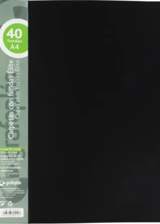 CARPETA 40 FUNDAS ELITE A4 OPACO COLOR NEGRO POLIPROPILENO