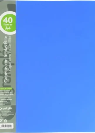 CARPETA 40 FUNDAS ELITE A4 OPACO COLOR AZUL POLIPROPILENO