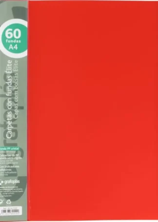 CARPETA 60 FUNDAS ELITE A4 OPACO COLOR ROJO POLIPROPILENO