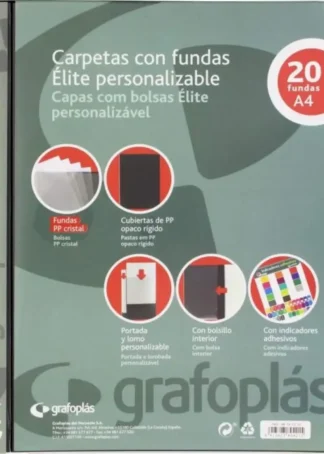 CARPETA PERSONALIZABLE A4 20 FUNDAS SOLDADAS ELITE