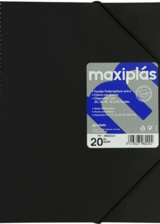 CARPETAS A4 30 FUNDAS A4 ESPIRAL MAXIPLAS NEGRA