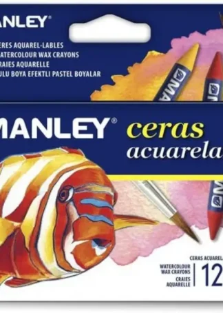 ESTUCHE 12 CERAS MANLEY ACUARELABLES COLORES SURTIDOS