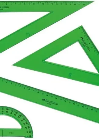 ESTUCHE DIBUJO 4 PIEZAS REGLAS VERDE/TRANSP. FABER-CASTELL