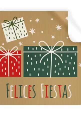 ROLLO 250 ETIQUETAS CUADRADAS KRAFT FELICES FIESTAS