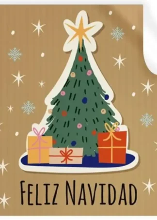 ROLLO 250 ETIQUETAS CUADRADA ARBOL FELIZ NAVIDAD