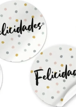 ROLLO 250 ETIQUETAS REDONDA FELICIDADES