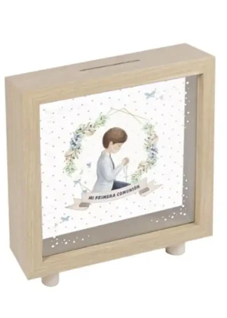 HUCHA MADERA COMUNION NIÑO ORLA