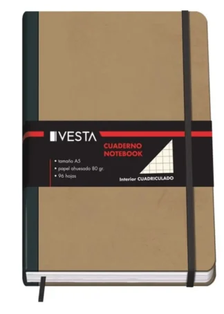 CUADERNO CARTONE A5 80G 96H CUAD.5X5 CIERRE CON GOMA