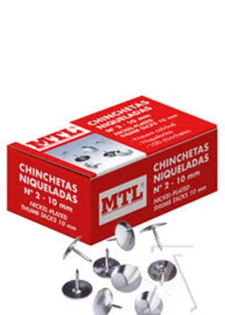 C/10 CAJAS 100 CHINCHETAS NIQUELADAS Nº2 10MM MTL