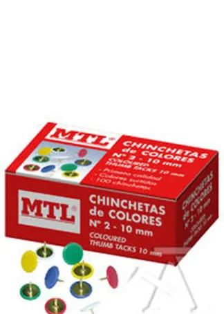 C/10 CAJAS 100 CHINCHETAS DE COLORES Nº2 10MM MTL