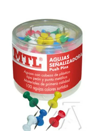 BOTE 100 SEÑALIZADOR PUSH PINS COLORES 7X22MM MTL