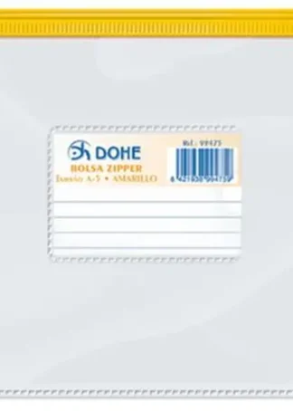 BOLSA ZIPPER A5 APAISADO PVC TRANSPARENTE CIERRE AMARILLO