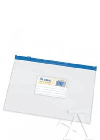 BOLSA ZIPPER A5 APAISADO PVC TRANSPARENTE CIERRE AZUL