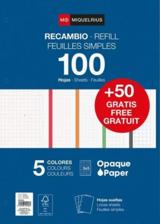 RECAMBIO NOTEBOOK5 A4 100+50 90G CUAD. 5X5 COLORES INTENSOS