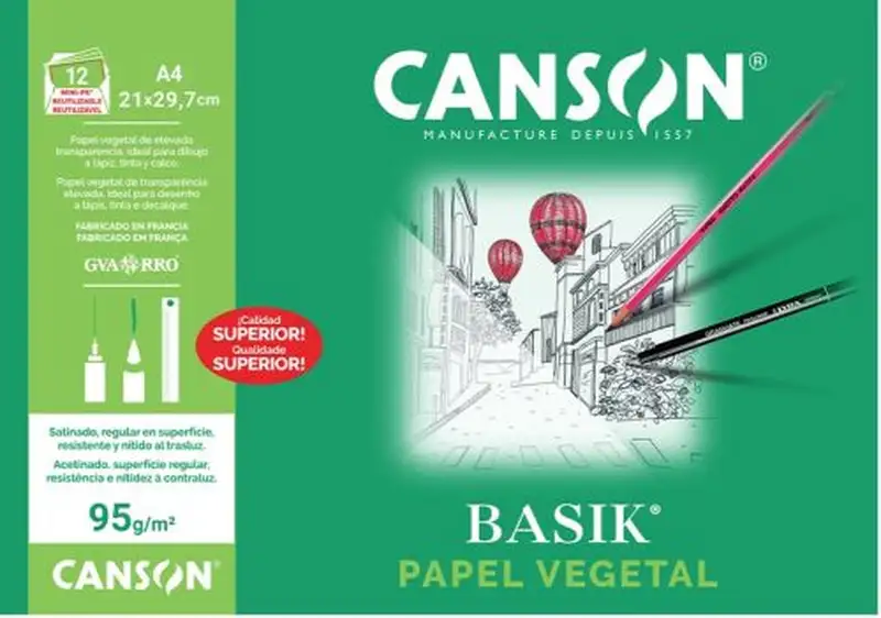 MINIPACK 12 HOJAS PAPEL VEGETAL A4 95G.