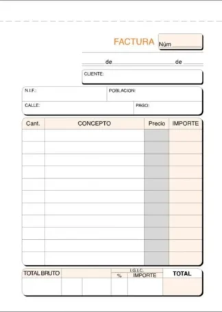 PAQ/10 TALONARIO DE FACTURAS CON I.G.I.C. 1/8 NATURAL DUPLI