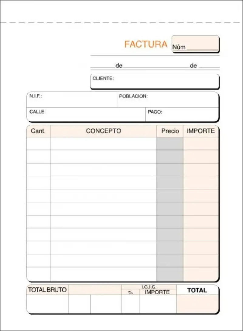 PAQ/10 TALONARIO DE FACTURAS CON I.G.I.C. 1/8 NATURAL DUPLI