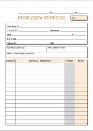 PAQ/10 TALONARIOS DE PEDIDOS 1/4 NATURAL DUPLICADO AUTOCOP.