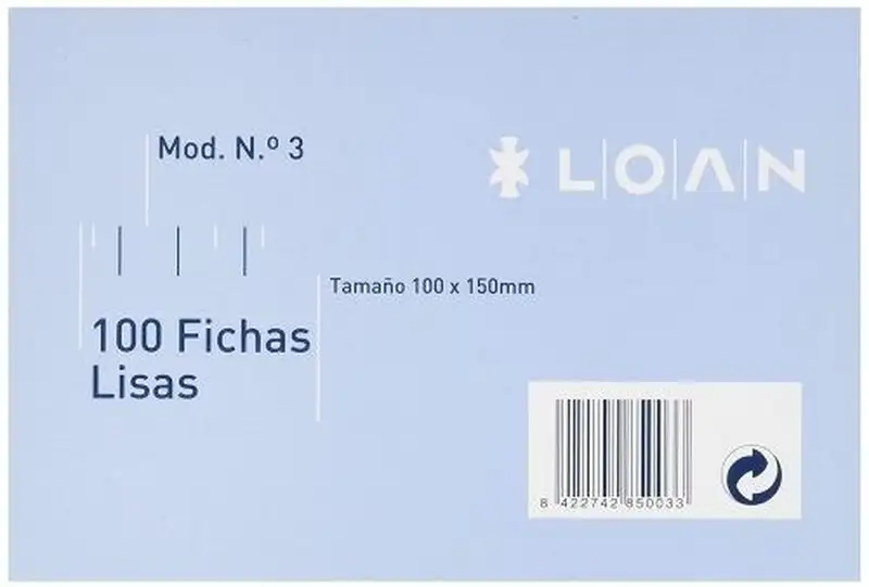 PAQ/100 FICHAS LISAS Nº3 10X15CM LOAN