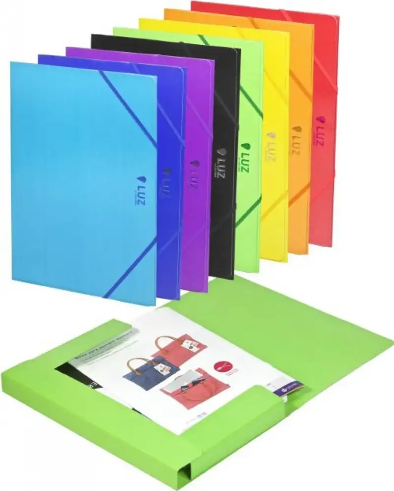 PAQ/5 CARPETA Fº CARTON GOMAS Y SOLAPAS AZUL MARINO LUZ