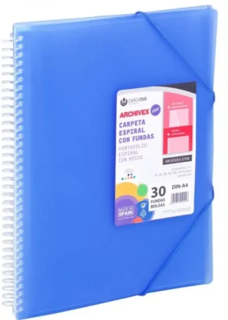 CARPETA 30 FUNDAS A4 ESPIRAL ARCHIVEX STAR AZUL CARCHIVO