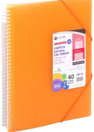 CARPETA 40 FUNDAS A4 ESPIRAL ARCHIVEX STAR NARANJA CARCHIVO