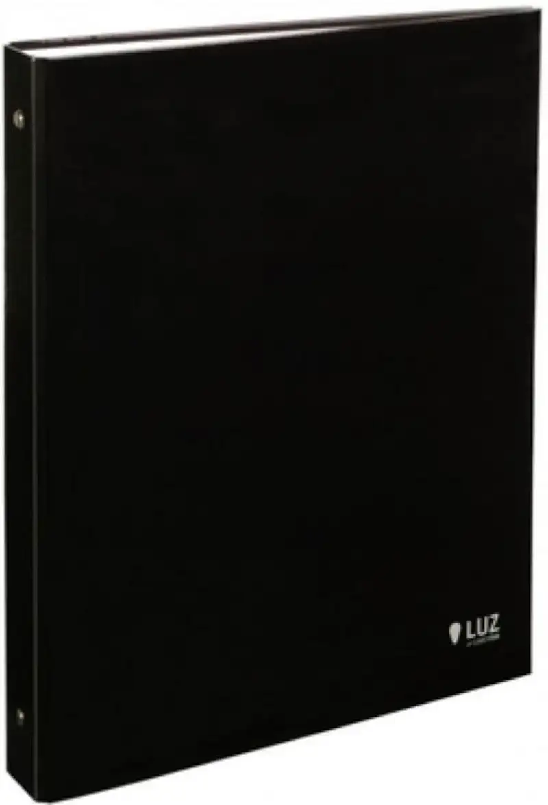 CARPETA A4 2 ANILLAS 25MM CARTON FORRADO NEGRO SERIE LUZ