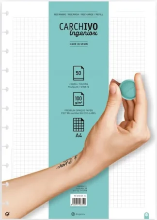 RECAMBIO CUADERNO INGENIOX A4 50 HOJAS CUADRICULA EXTRAIBLE