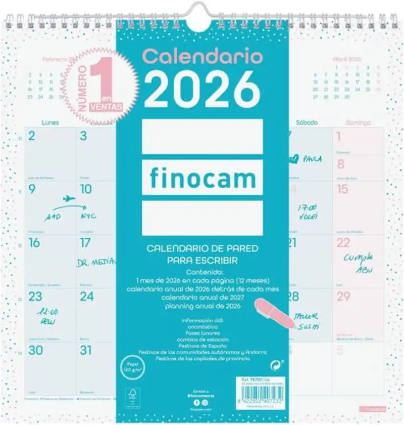 CALENDARIO PARED 2026 CHIC ES 30X30 TURQUESA