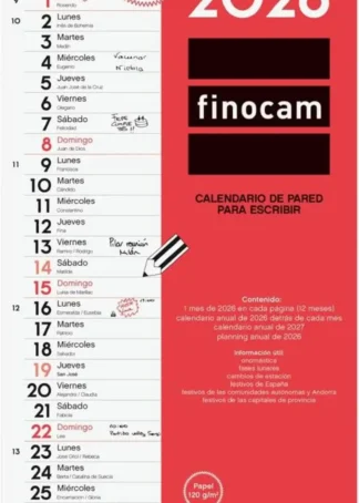 CALENDARIO PARED 2026 ESCRIBIR LARGO