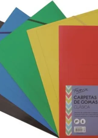 PAQ/5 CARPETA CARTON Fº GOMAS Y SOLAPAS COLORES SURTIDOS