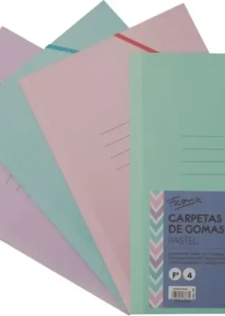PAQ/4 CARPETA CARTON Fº GOMAS Y SOLAPAS PASTEL SURTIDOS