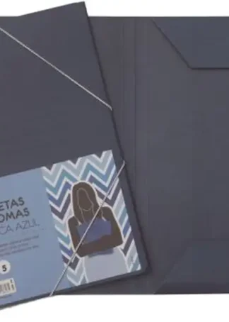 PAQ/5 CARPETA CARTON Fº GOMAS Y SOLAPAS AZUL